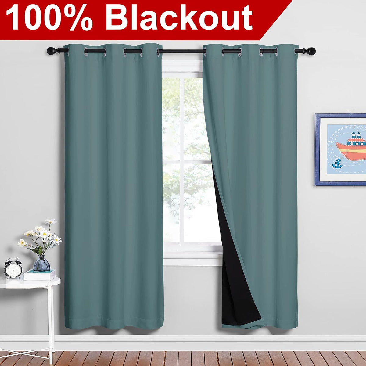 72"L x 42"W polyester curtains in Greyish Blue, alternate view 2