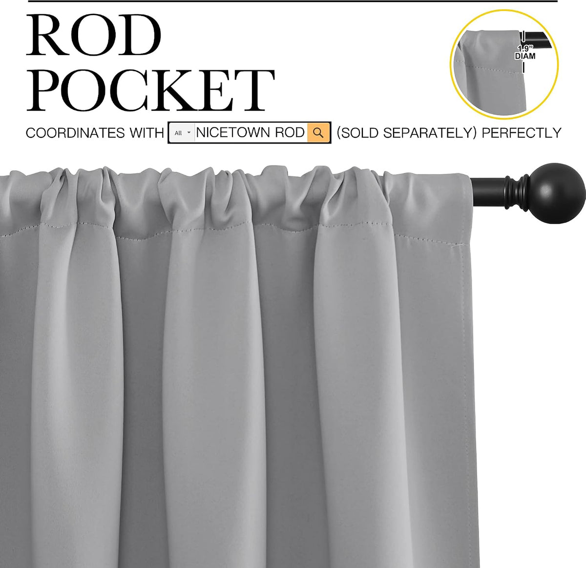 72"L x 42"W polyester curtains in Silver Grey, alternate view 3