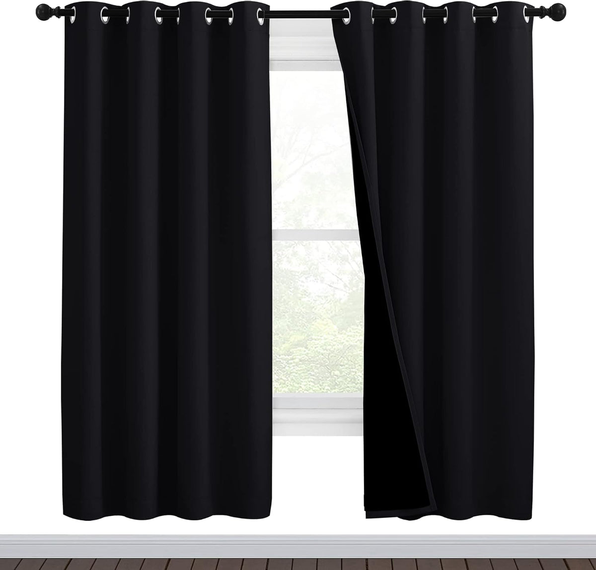 72"L x 46"W polyester curtains in Black