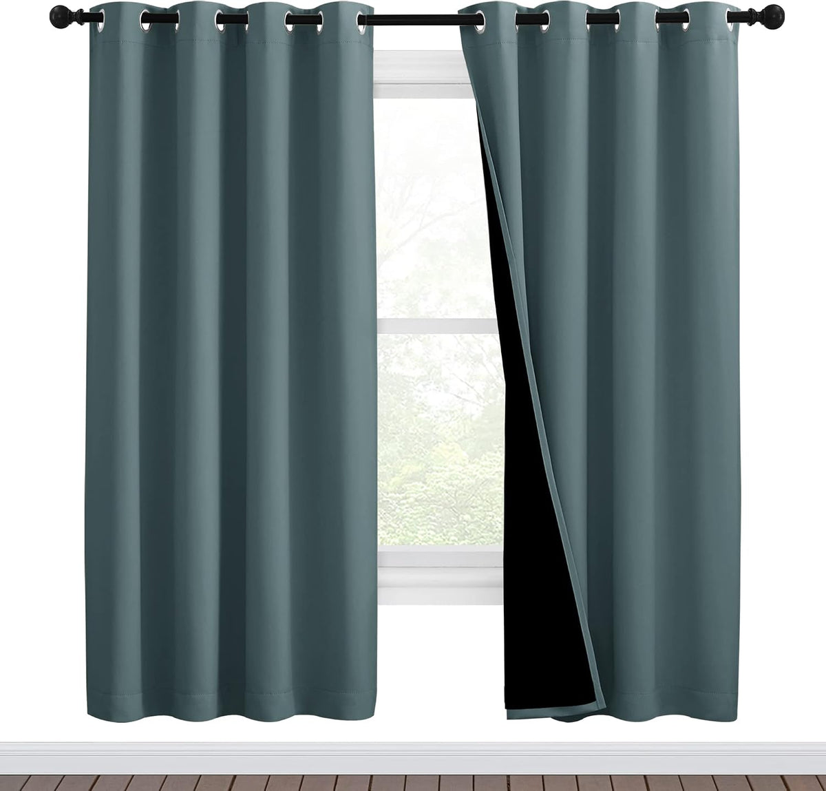 72"L x 46"W polyester curtains in Greyish Blue