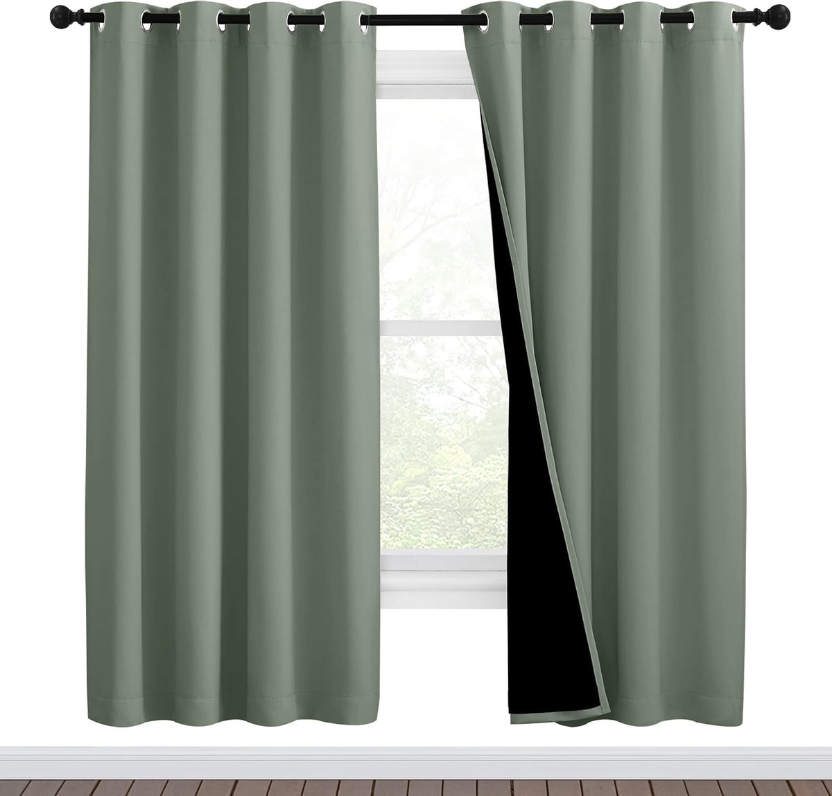 72"L x 46"W polyester curtains in Greyish Green