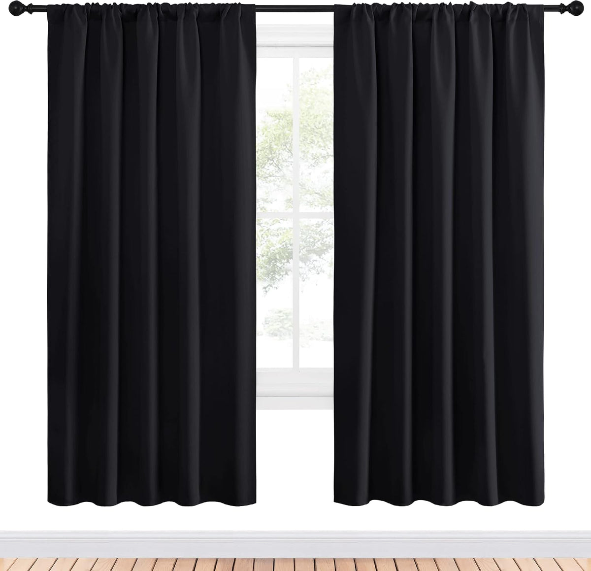 72"L x 52"W polyester curtains in Black, alternate view 2