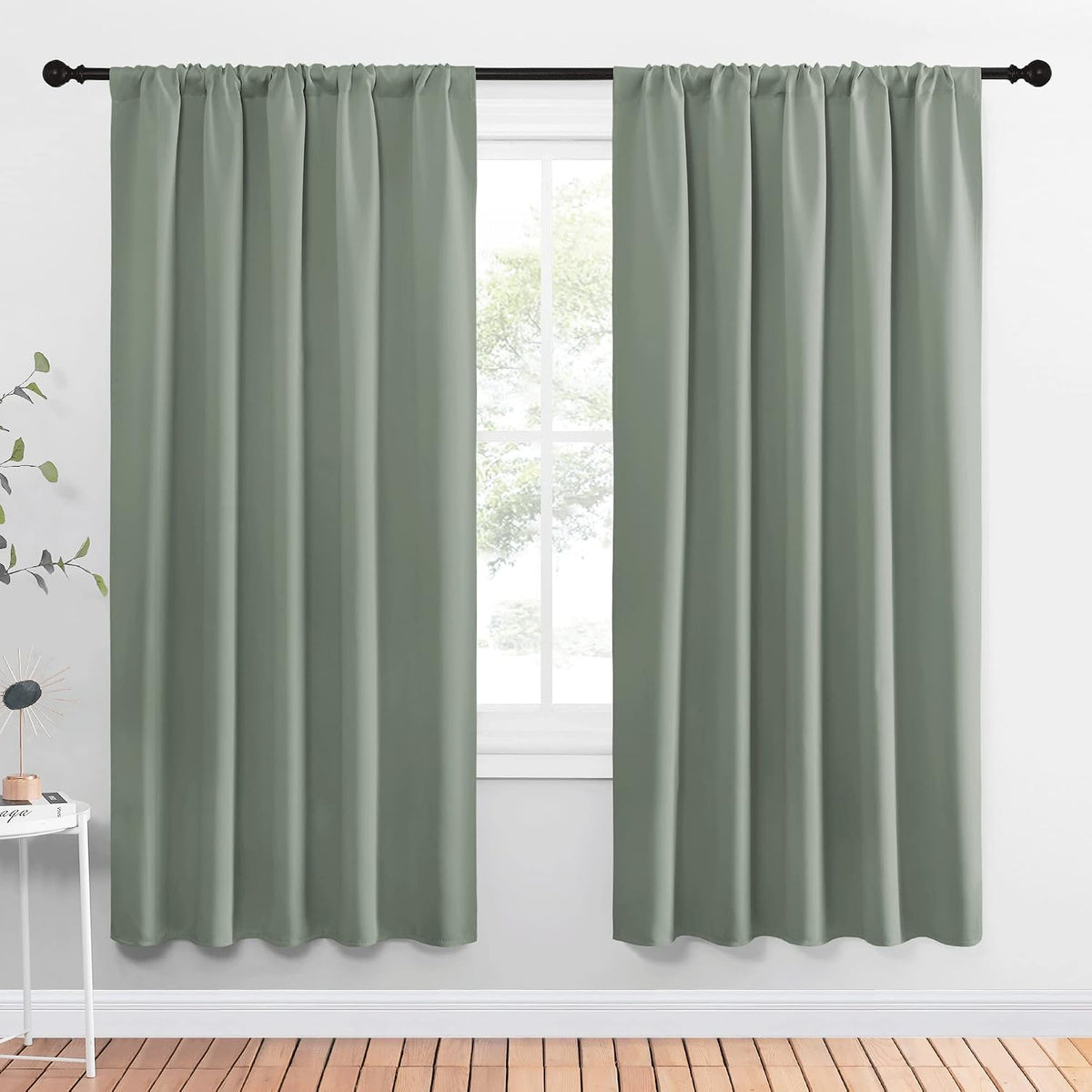 72"L x 52"W polyester curtains in Greyish Green