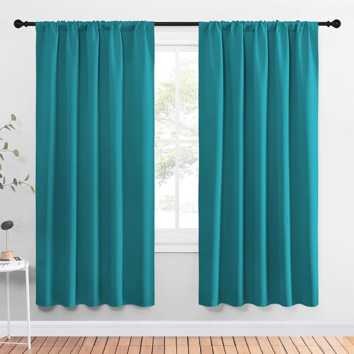 72"L x 52"W polyester curtains in Peacock Blue