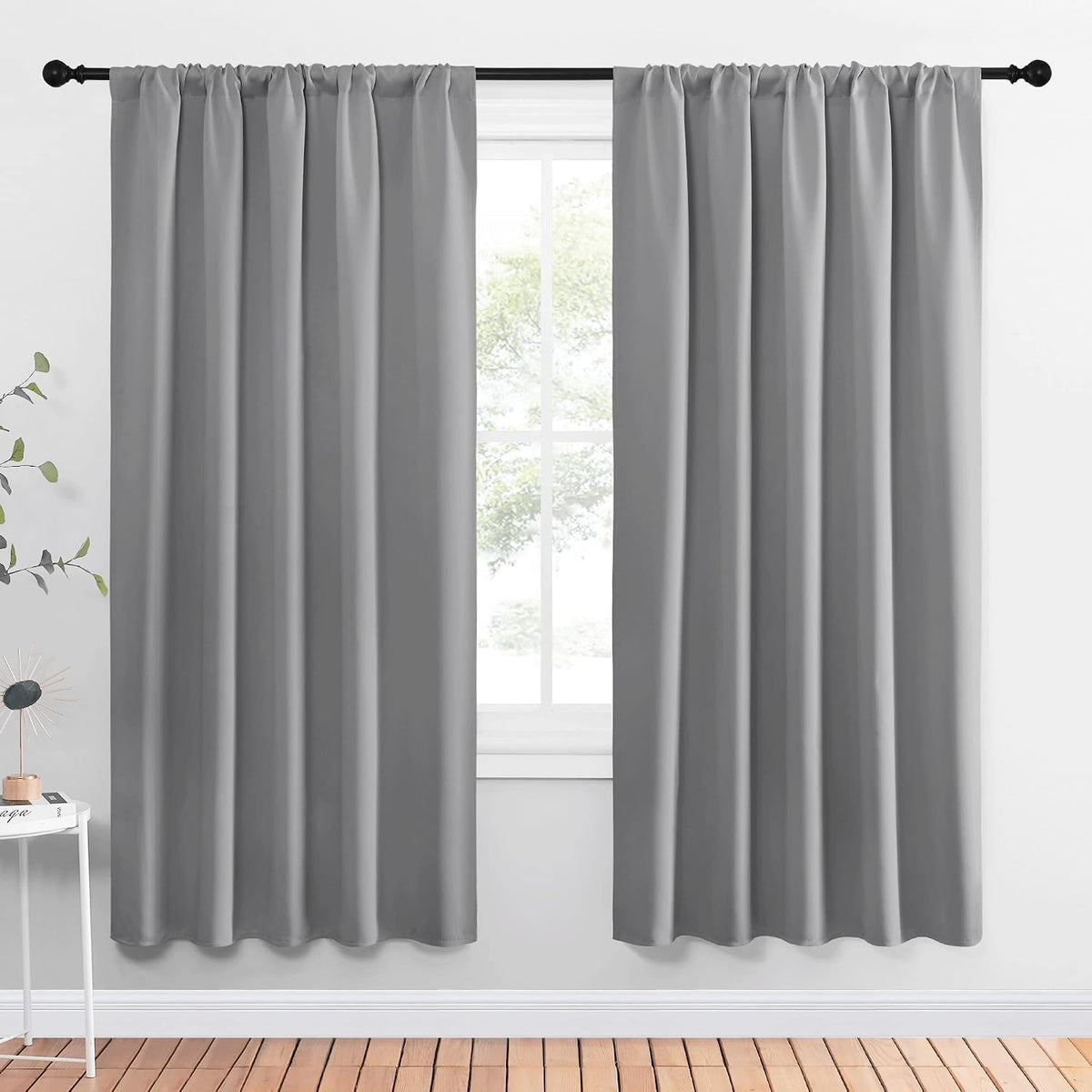 72"L x 52"W polyester curtains in Silver Grey