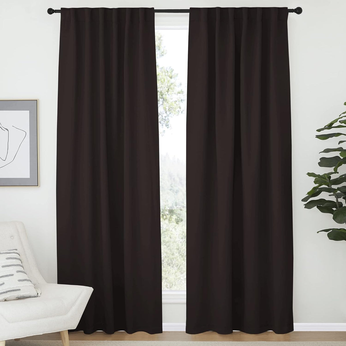 72"L x 52"W polyester curtains in Toffee Brown