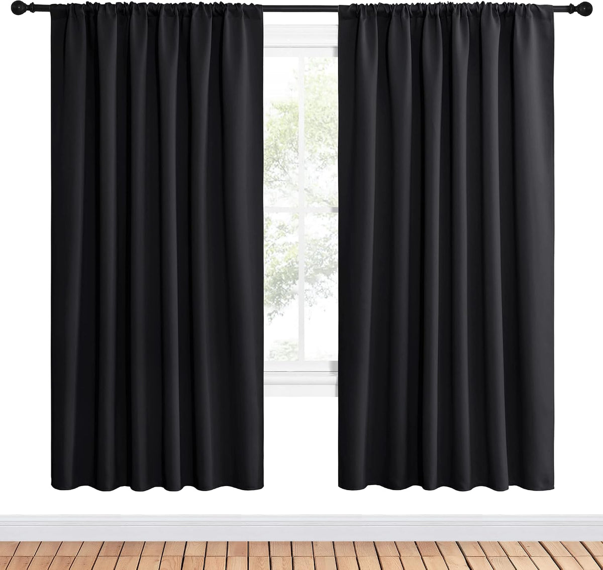 72"L x 62"W polyester curtains in Black, alternate view 2