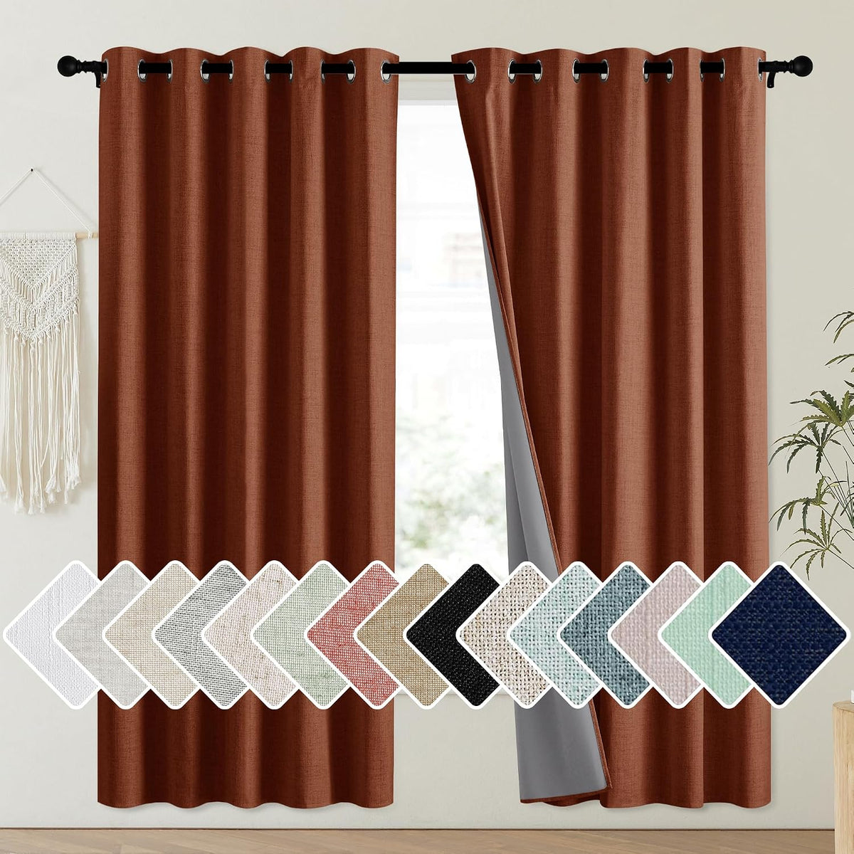 72"L x 62"W polyester curtains in Burnt Orange