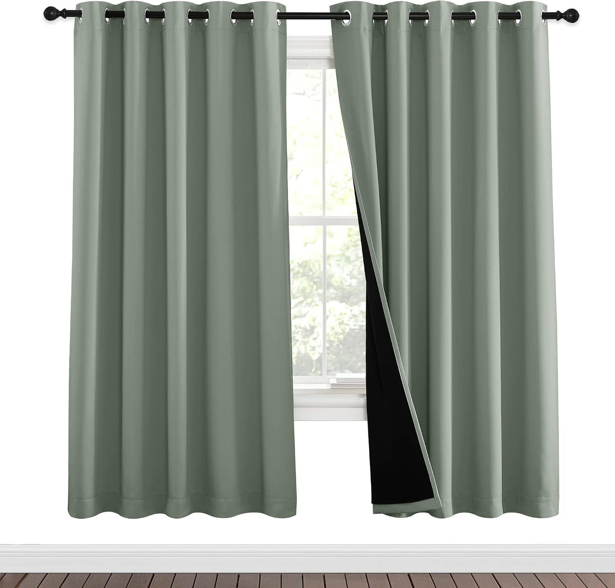 72"L x 62"W polyester curtains in Greyish Green, alternate view 2