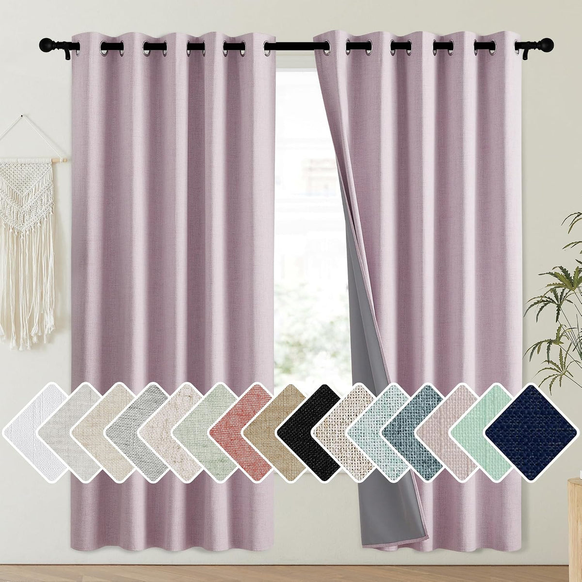 72"L x 62"W polyester curtains in Pink