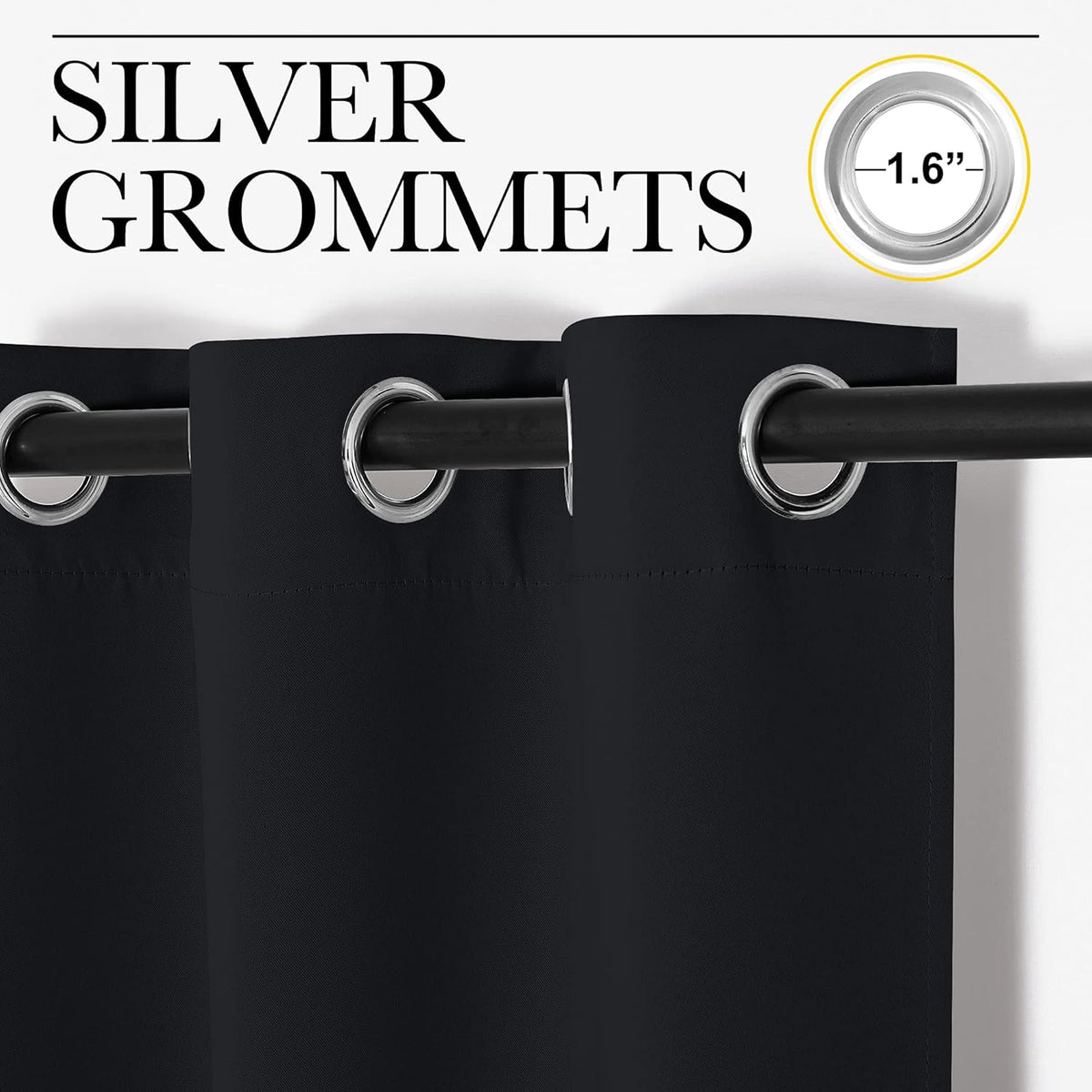 78"L x 55"W polyester curtains in Black, alternate view 3