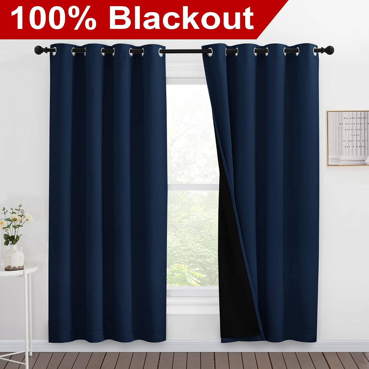 78"L x 55"W polyester curtains in Navy, alternate view 2