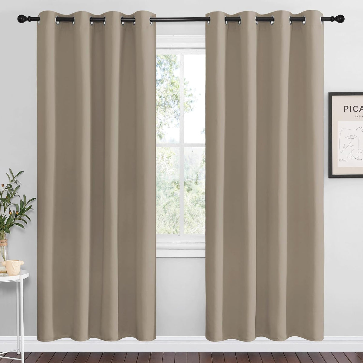 78"L x 55"W polyester curtains in Taupe