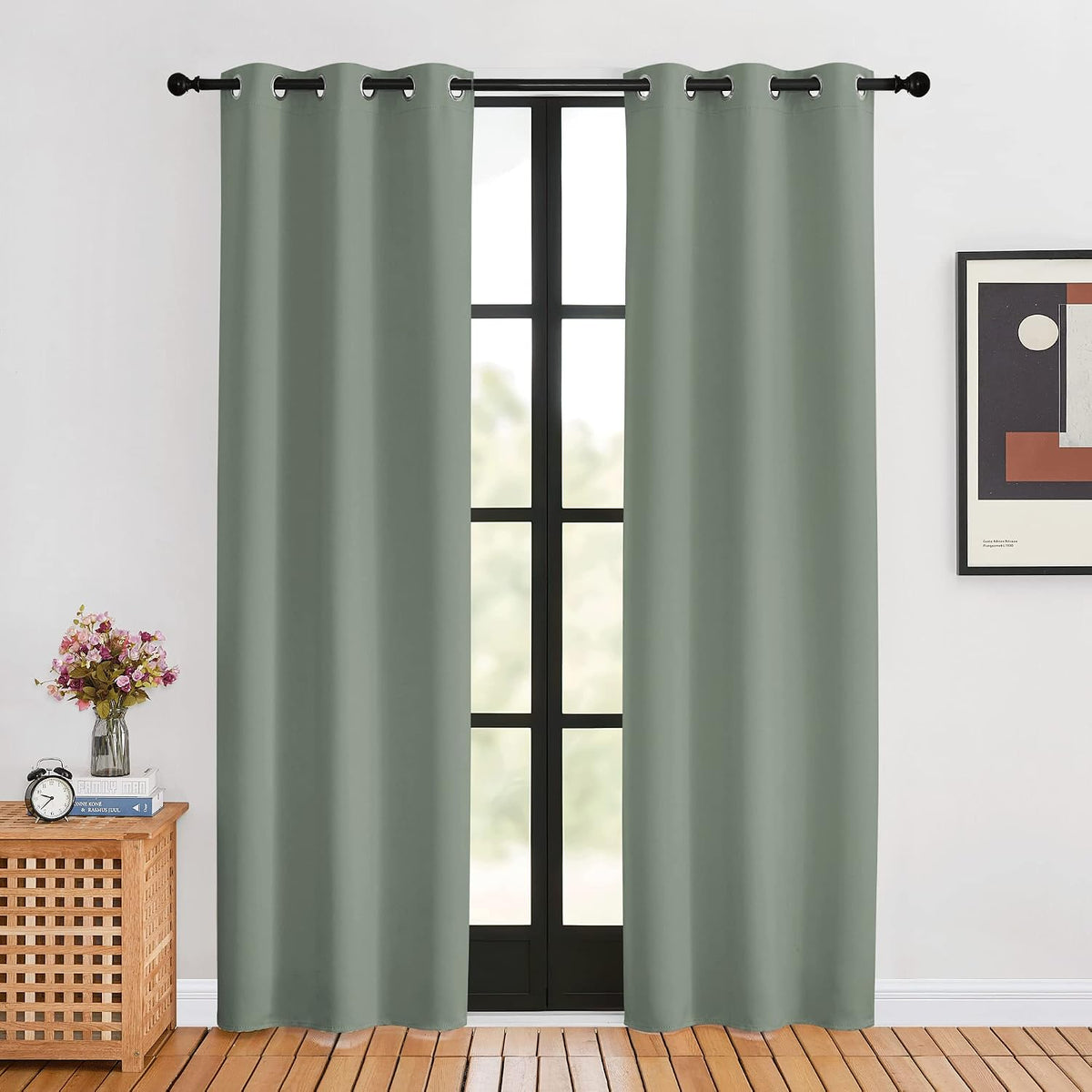 80"L x 34"W polyester curtains in Greyish Green