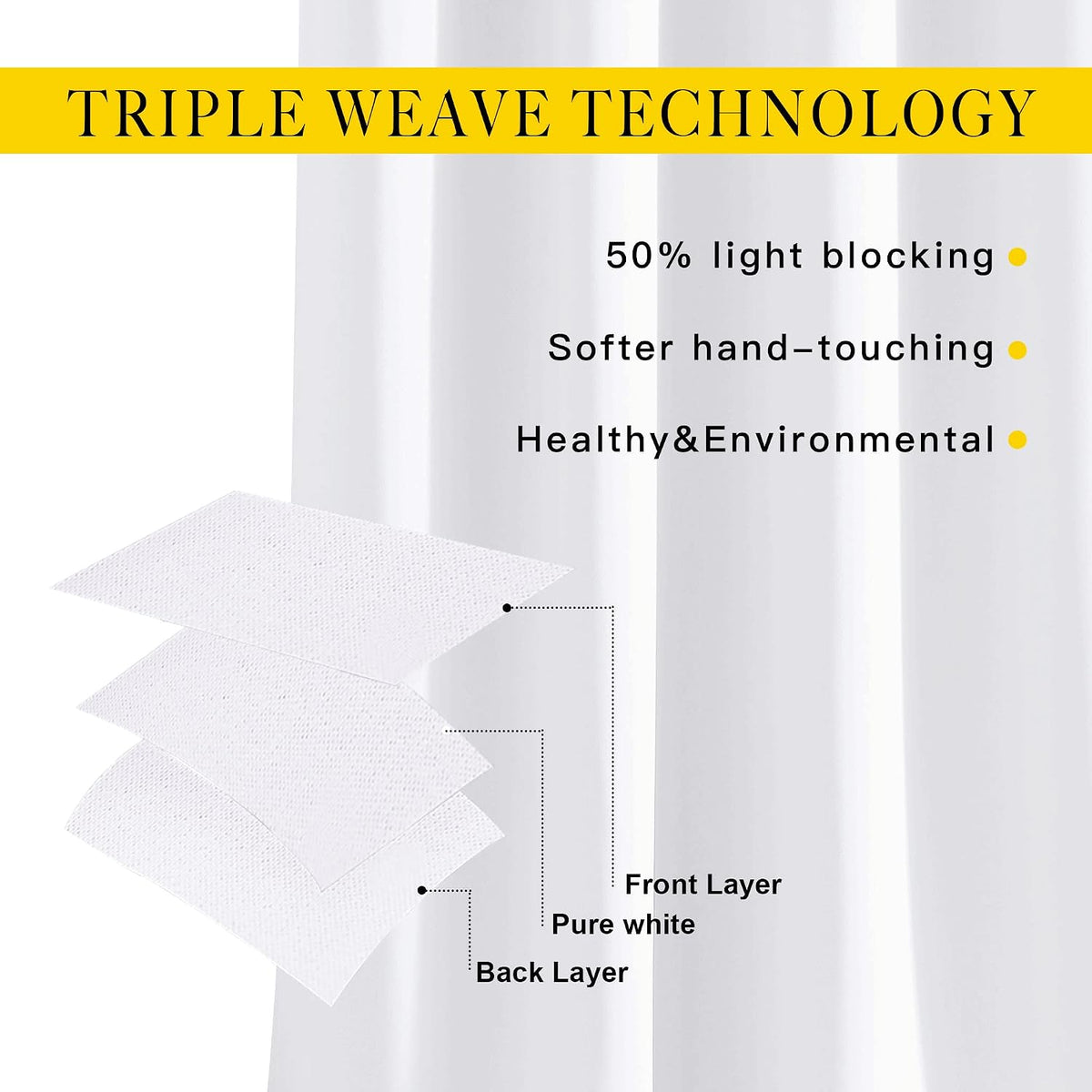 84"L x 37"W fabric curtains in Pure White, alternate view 3