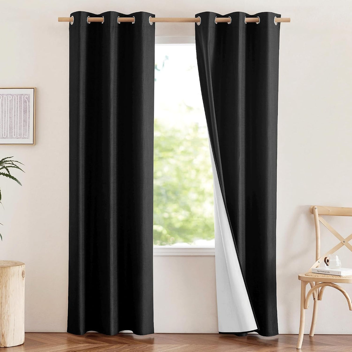 84"L x 42"W linen curtains in Black