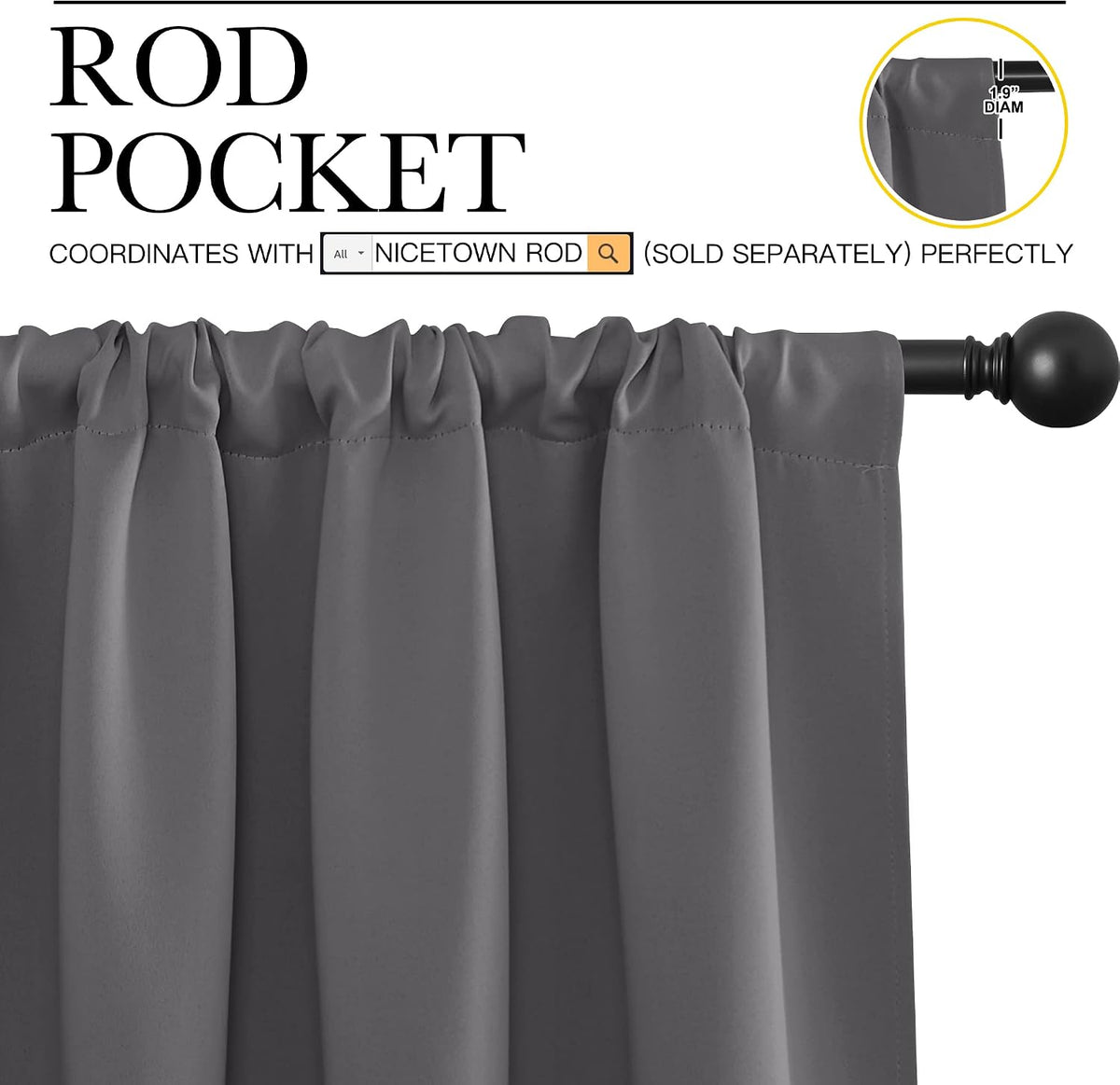 84"L x 42"W polyester curtains in Grey, alternate view 3