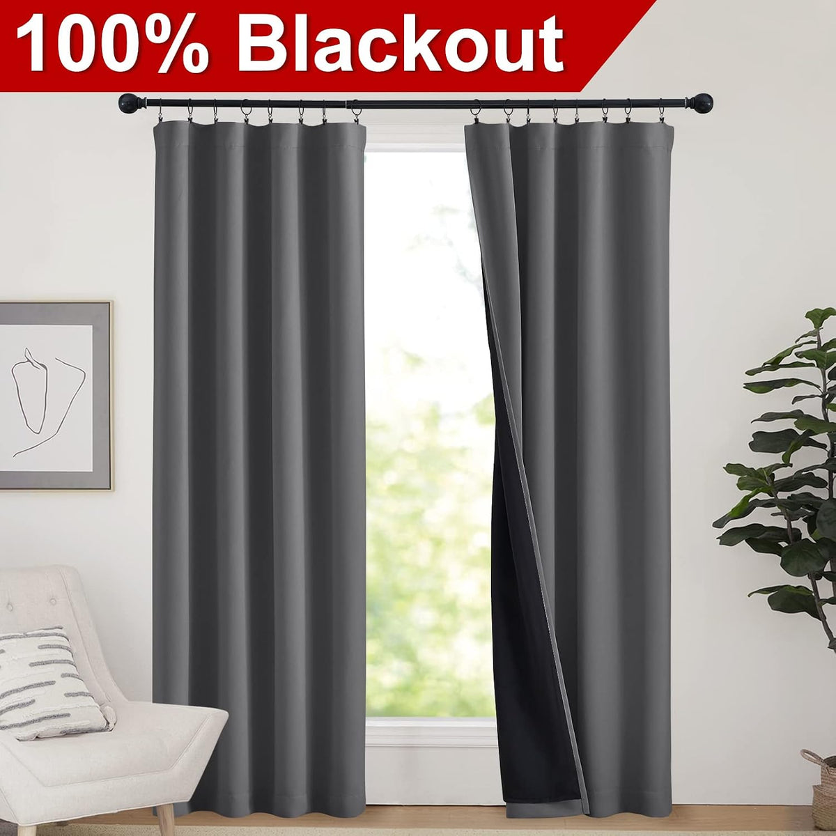 84"L x 42"W polyester curtains in Grey, alternate view 2