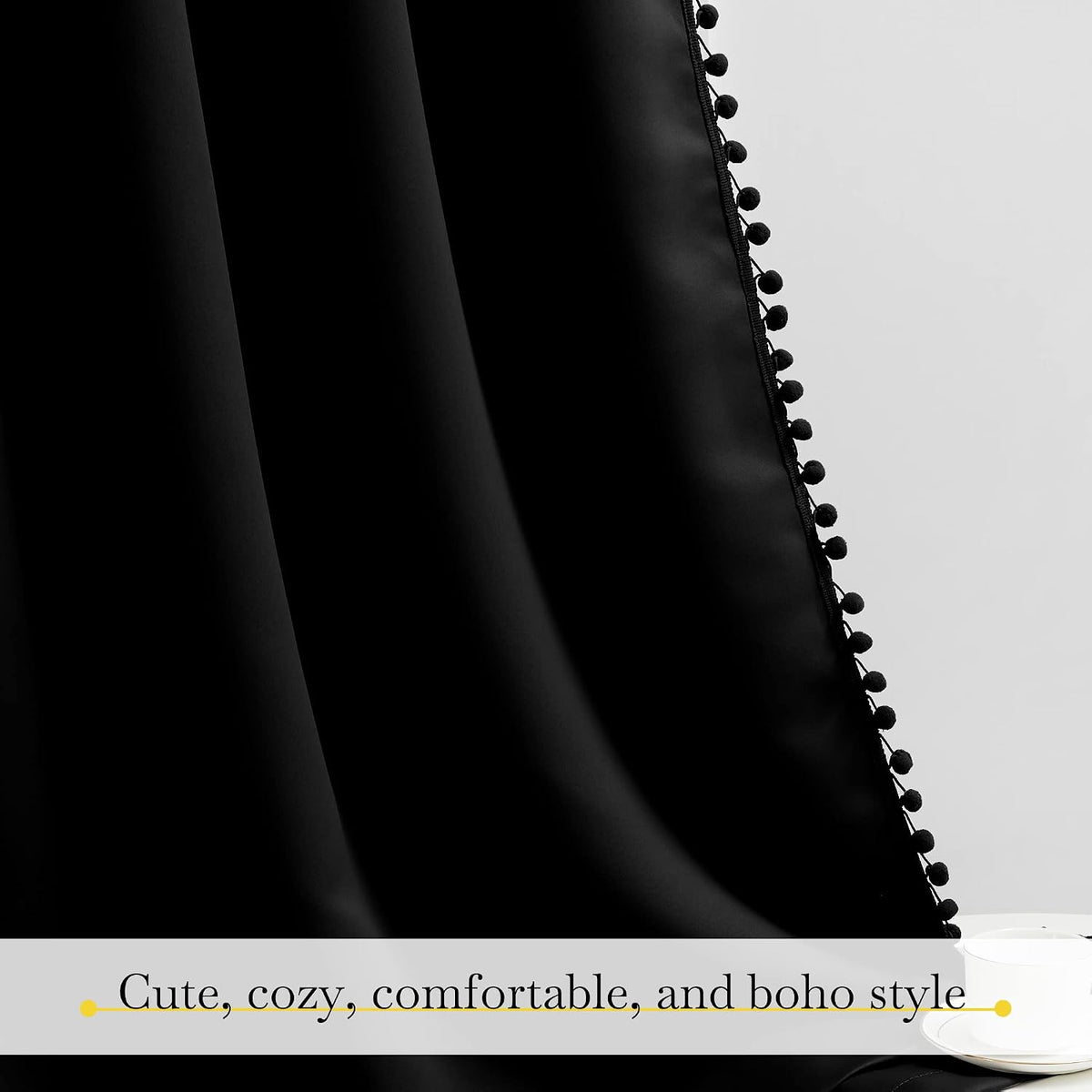 84"L x 42"W polyester curtains in Jet Black, alternate view 6