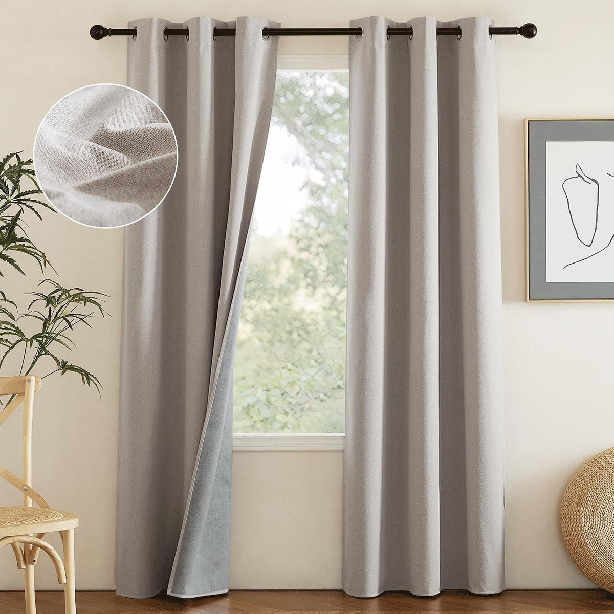 84"L x 42"W polyester curtains in Natural Faux Linen