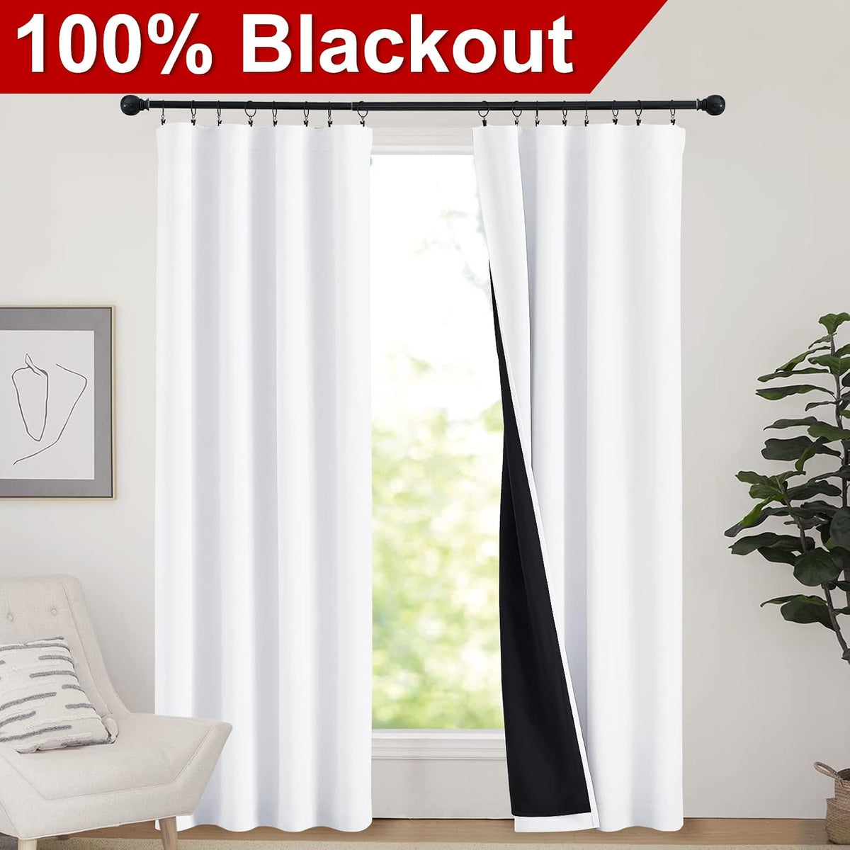 84"L x 42"W polyester curtains in Pure White, alternate view 2