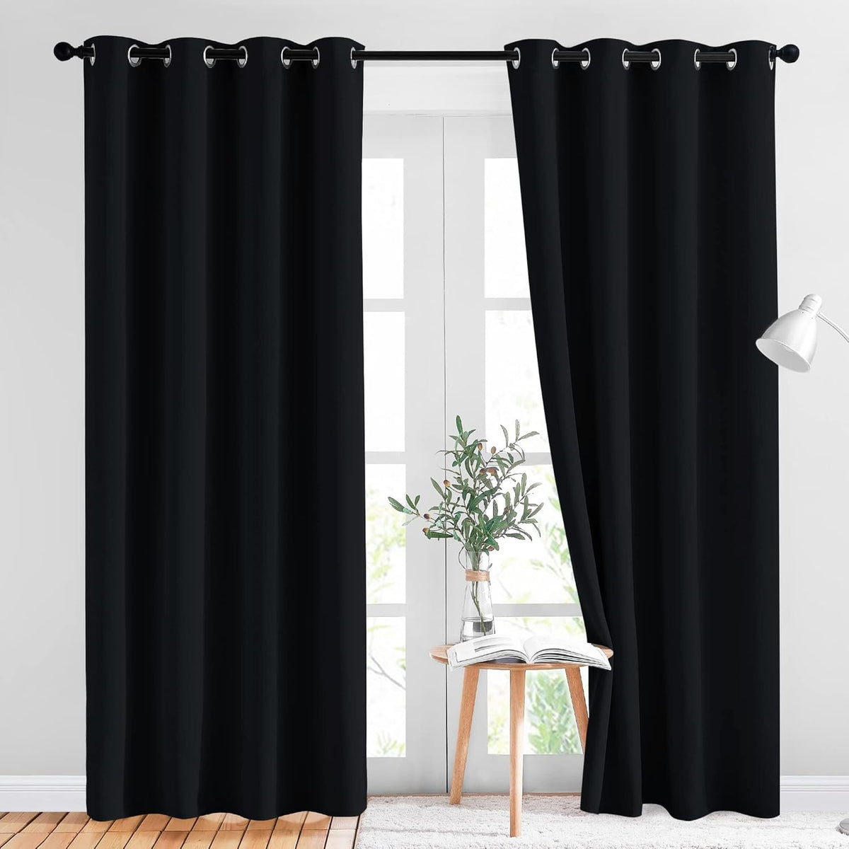 84"L x 52"W fabric curtains in Black