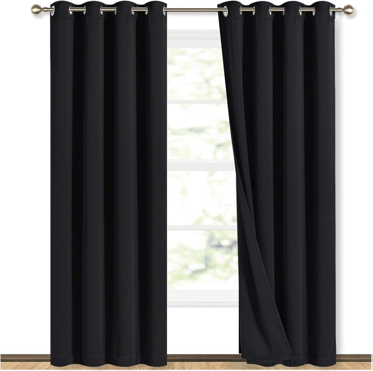 84"L x 52"W polyester curtains in Black