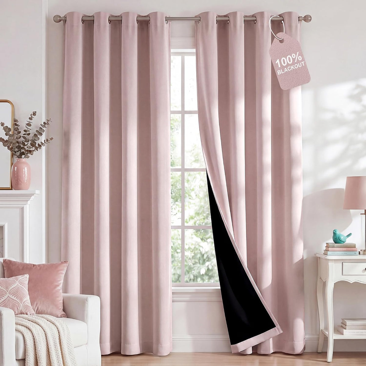 84"L x 52"W polyester curtains in Blush Pink