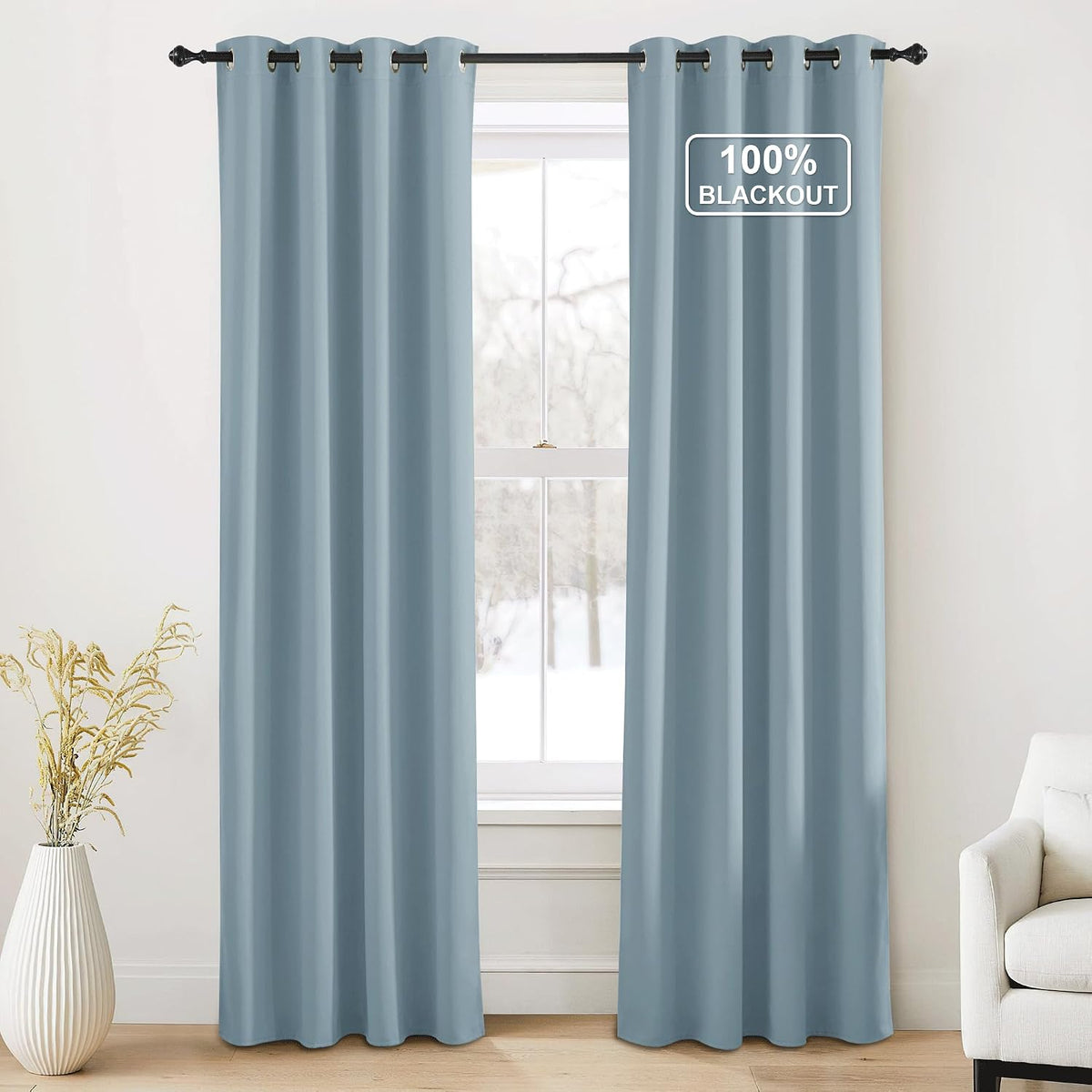 84"L x 52"W polyester curtains in Greyish Blue
