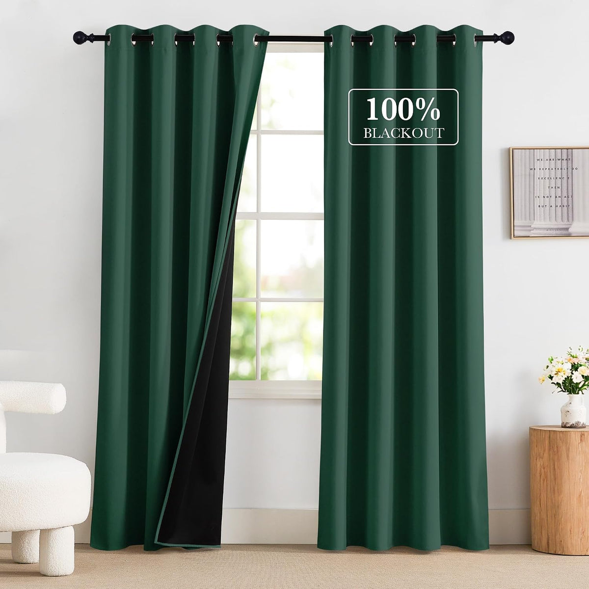 84"L x 52"W polyester curtains in Hunter Green