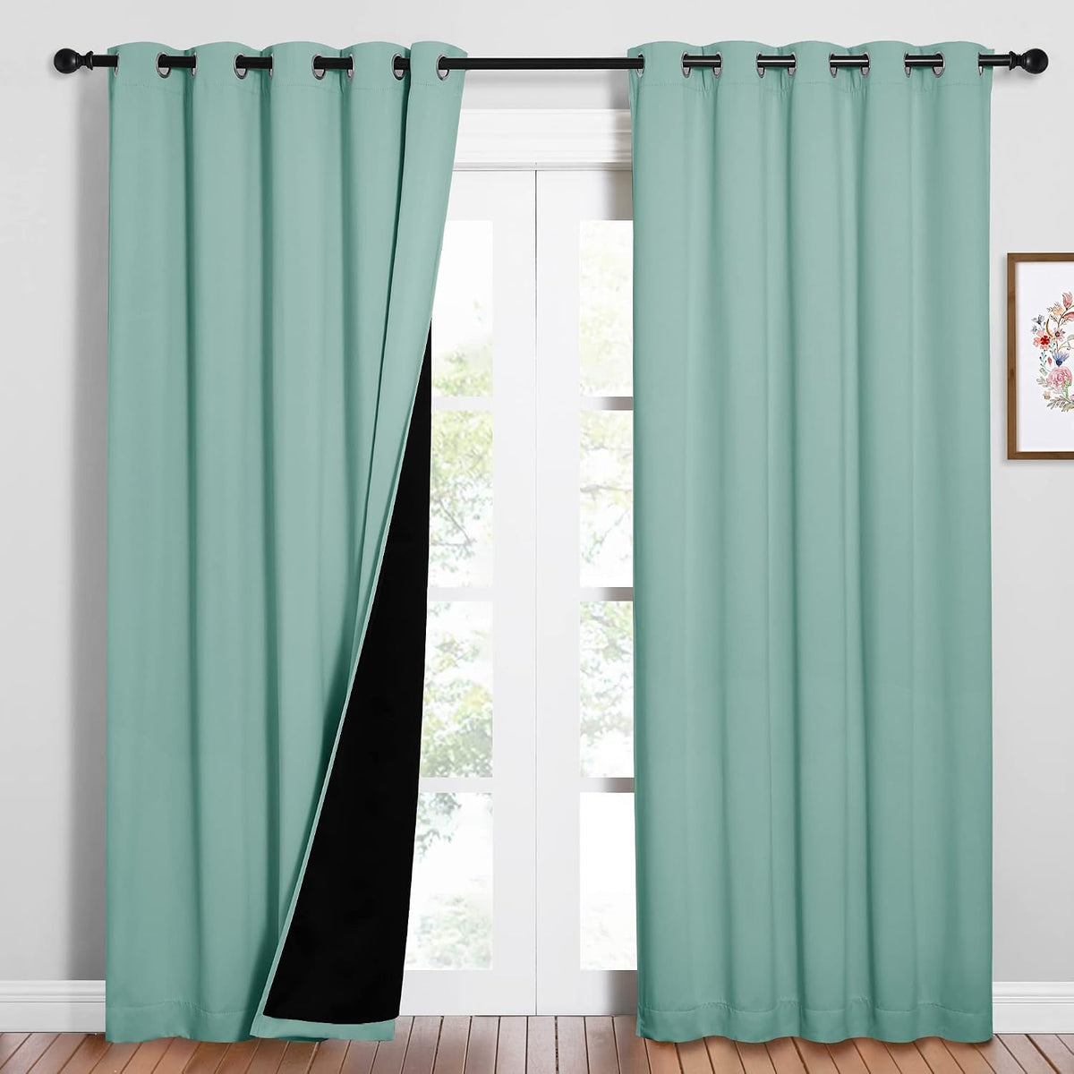 84"L x 62"W polyester curtains in Aqua Blue