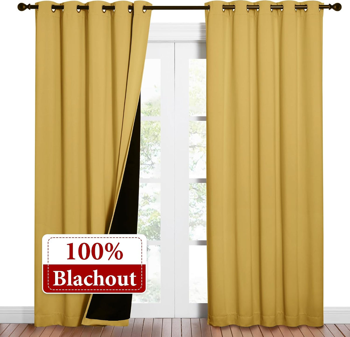 84"L x 62"W polyester curtains in Bright Yellow, alternate view 2