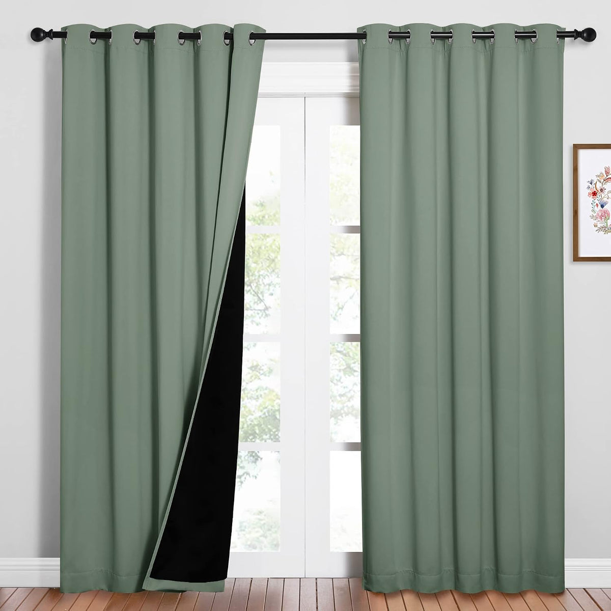 84"L x 62"W polyester curtains in Greyish Green