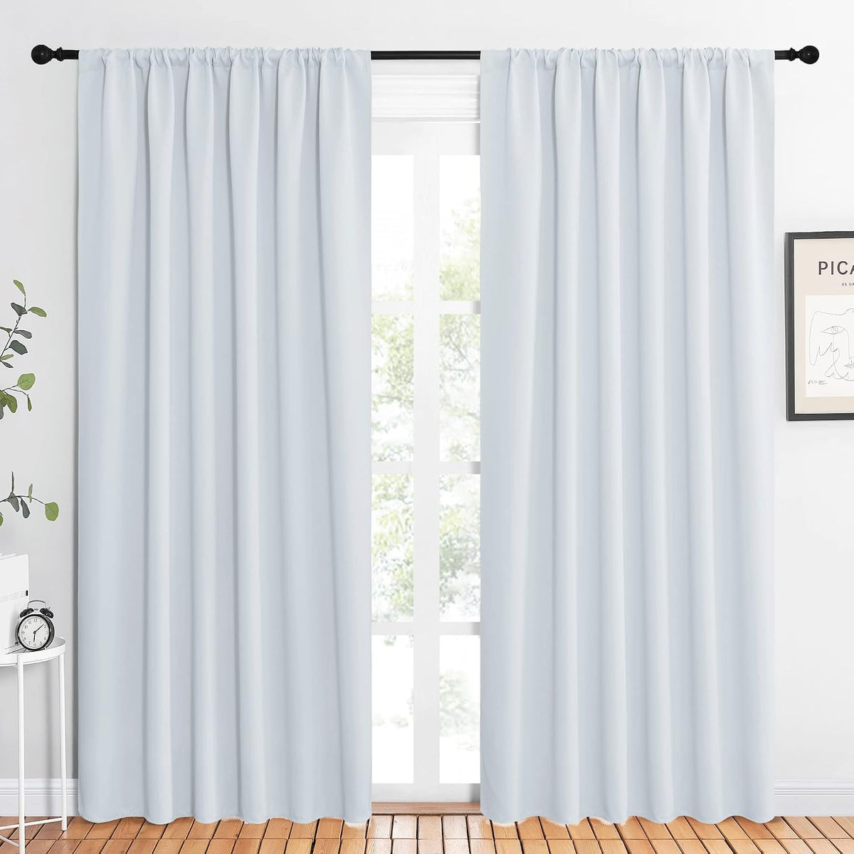 84"L x 62"W polyester curtains in Greyish White