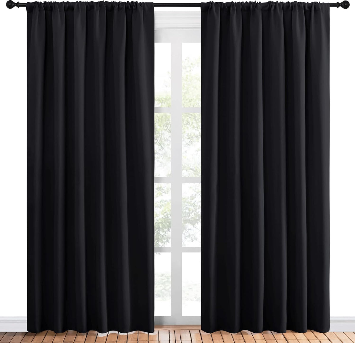 84"L x 70"W polyester curtains in Black, alternate view 2