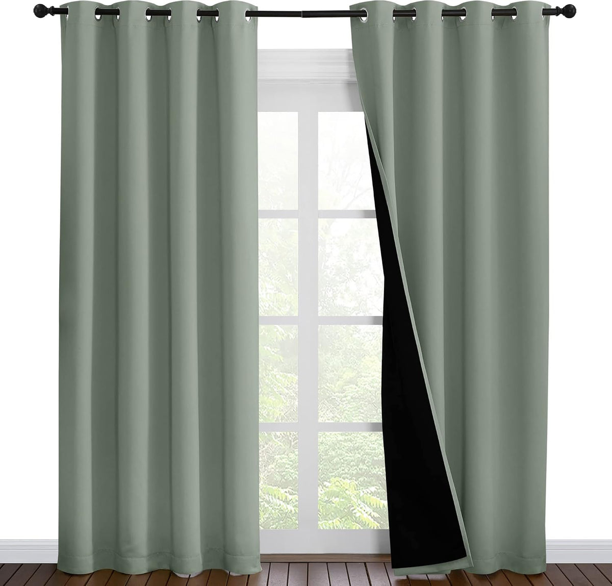 86"L x 55"W polyester curtains in Greyish Green