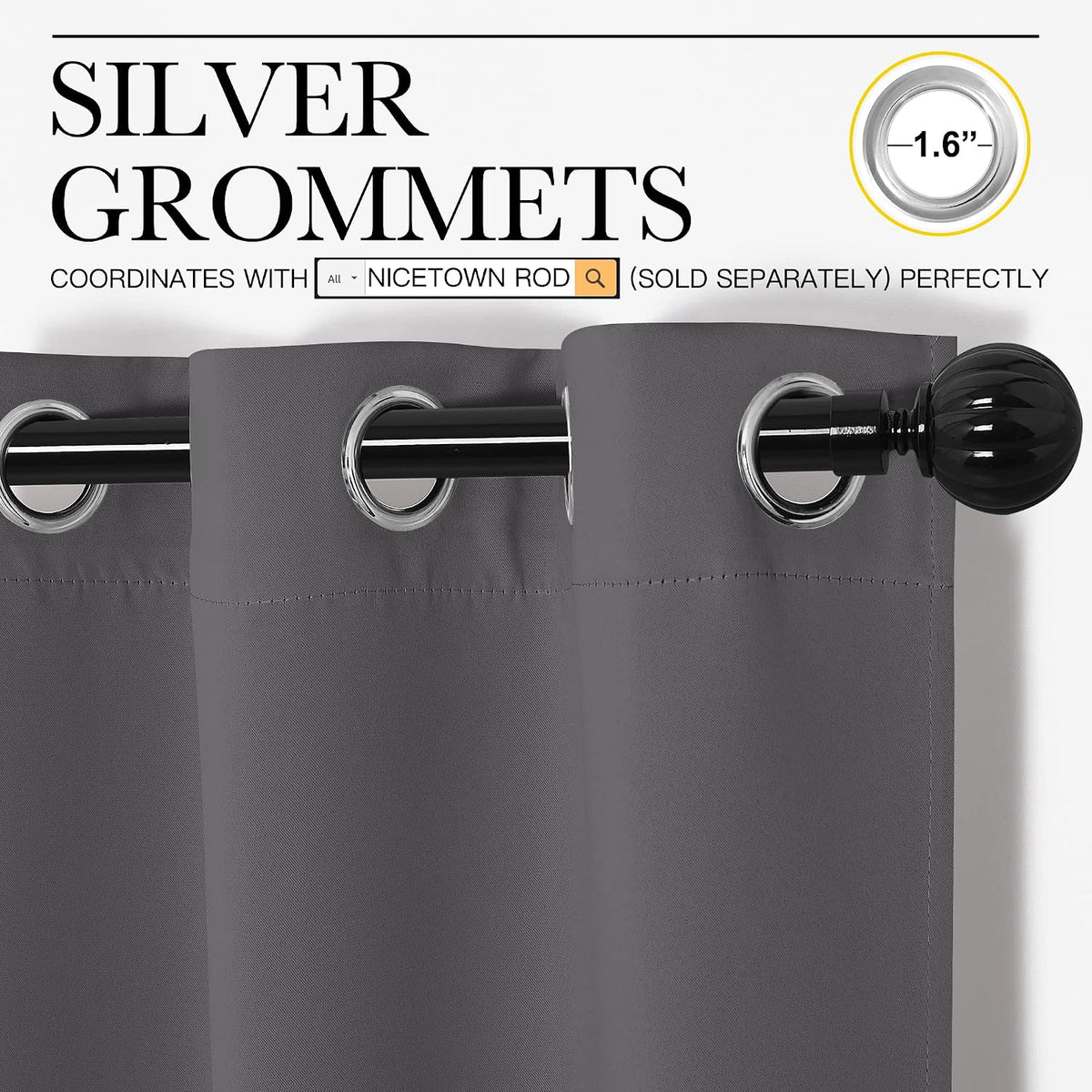 90"L x 42"W polyester curtains in Grey, alternate view 3
