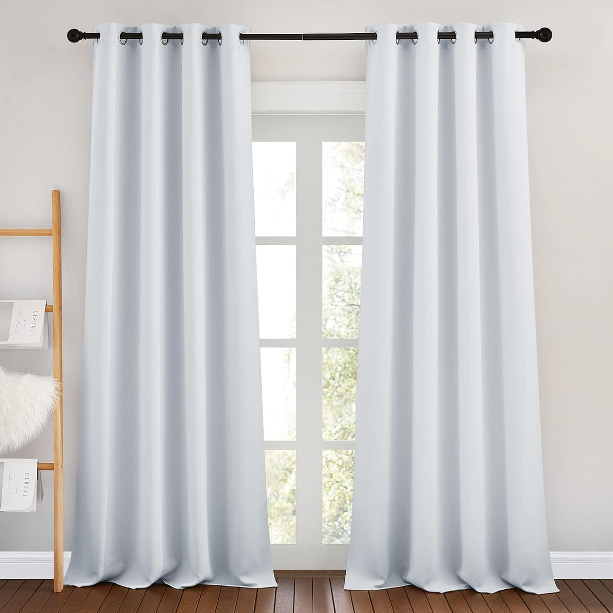 90"L x 46"W fabric curtains in Greyish White