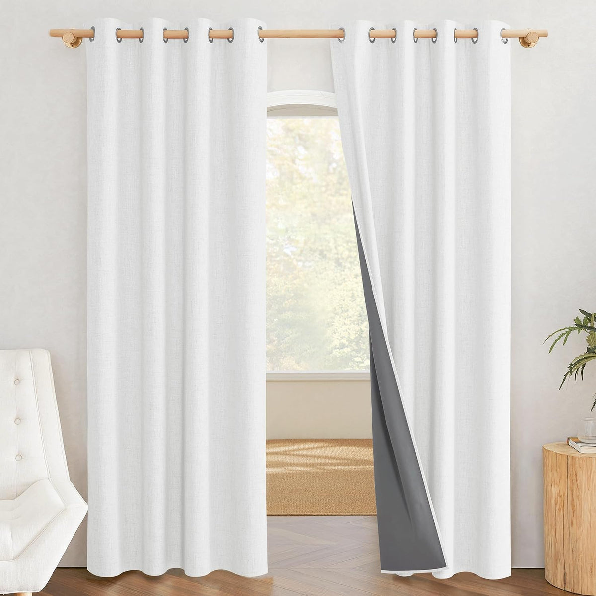 90"L x 52"W polyester curtains in Greyish White, alternate view 2