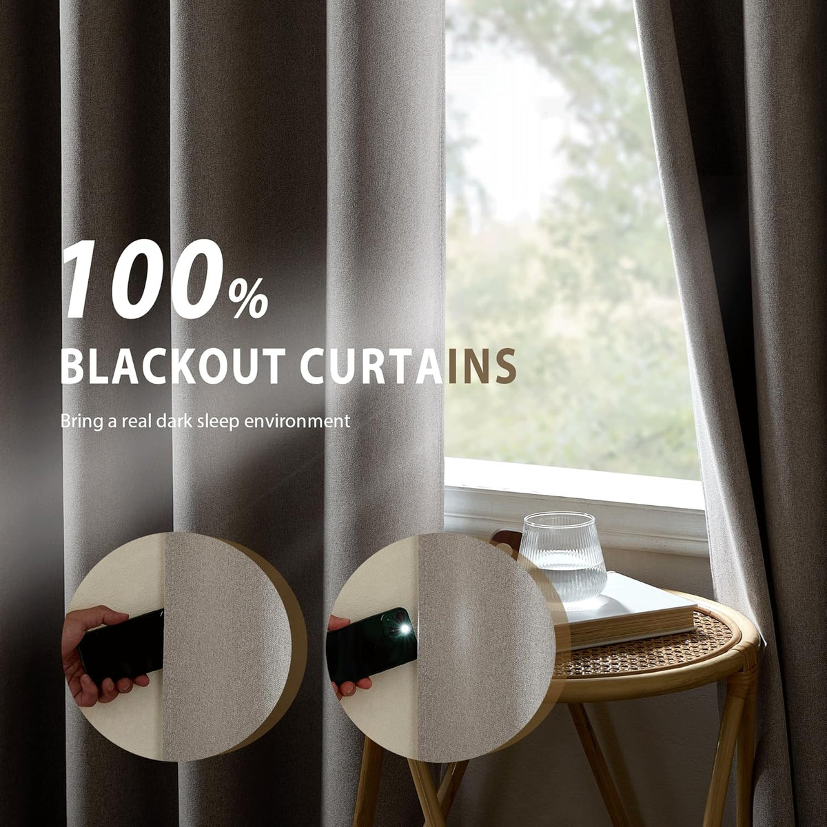 90"L x 52"W polyester curtains in Natural Faux Linen, alternate view 3