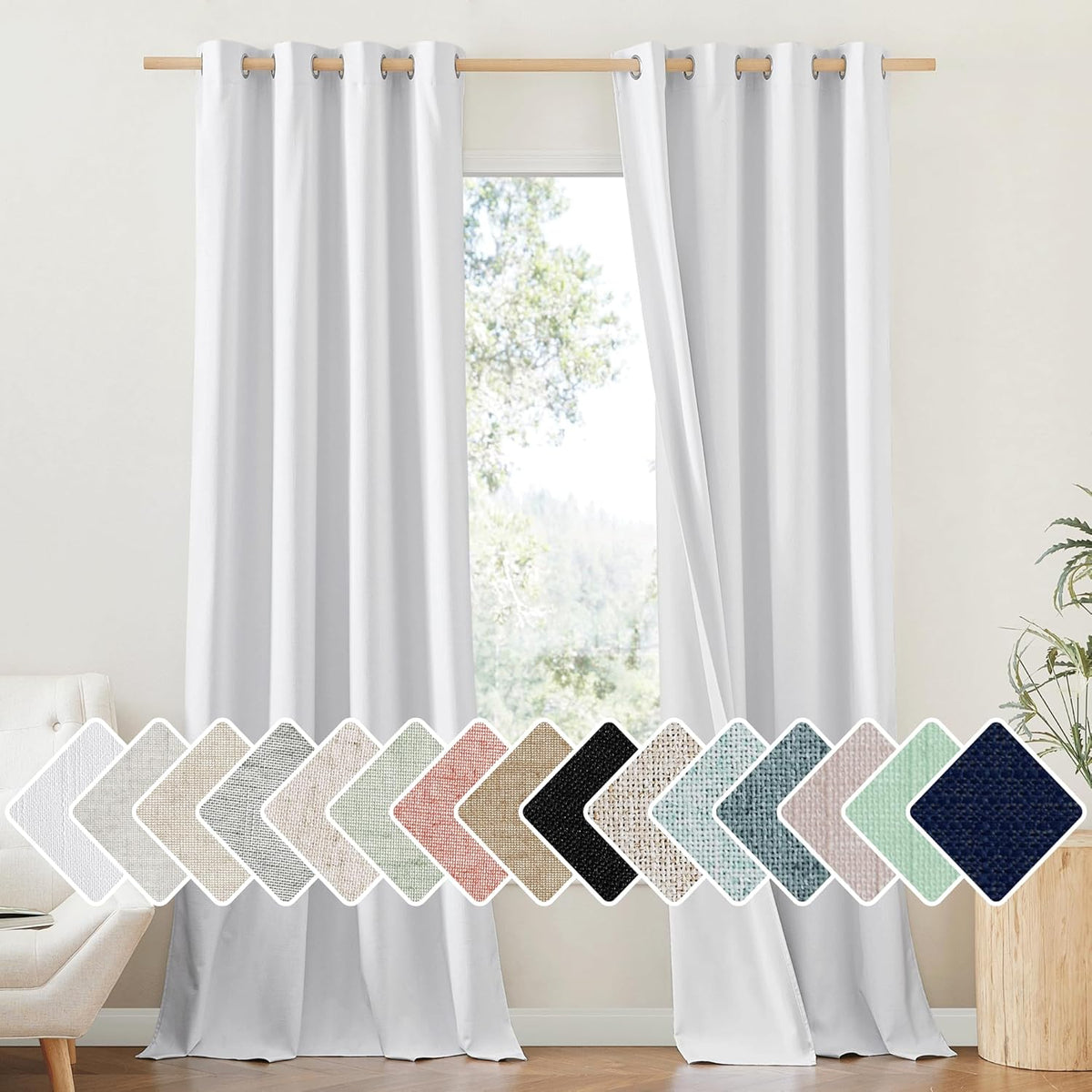 95"L x 52"W linen curtains in White