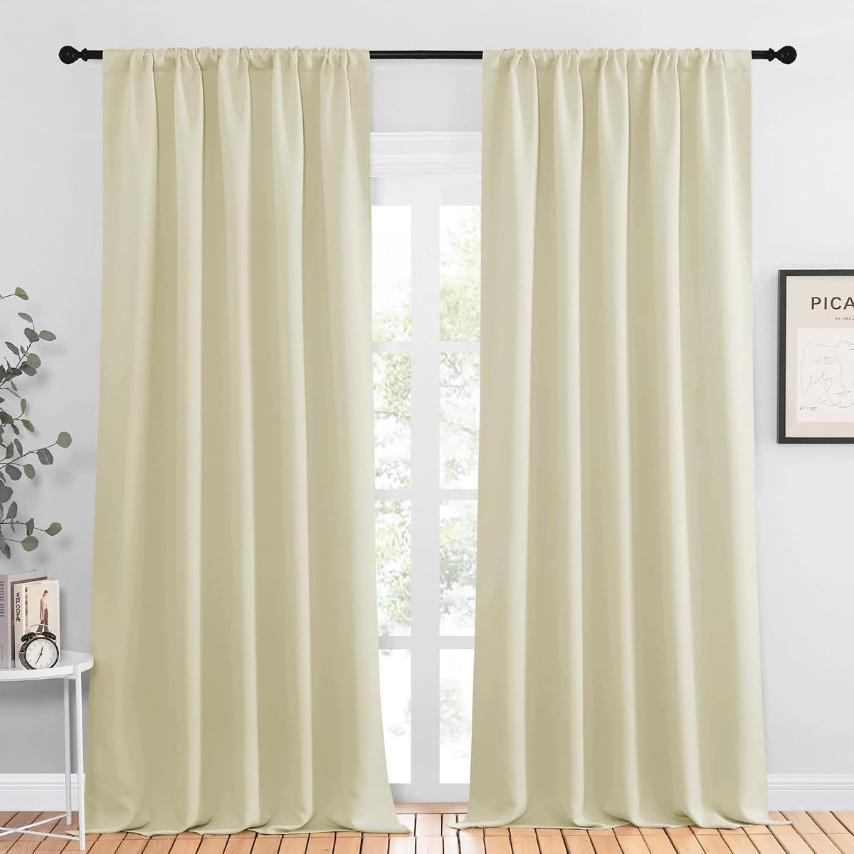 95"L x 52"W polyester curtains in Beige