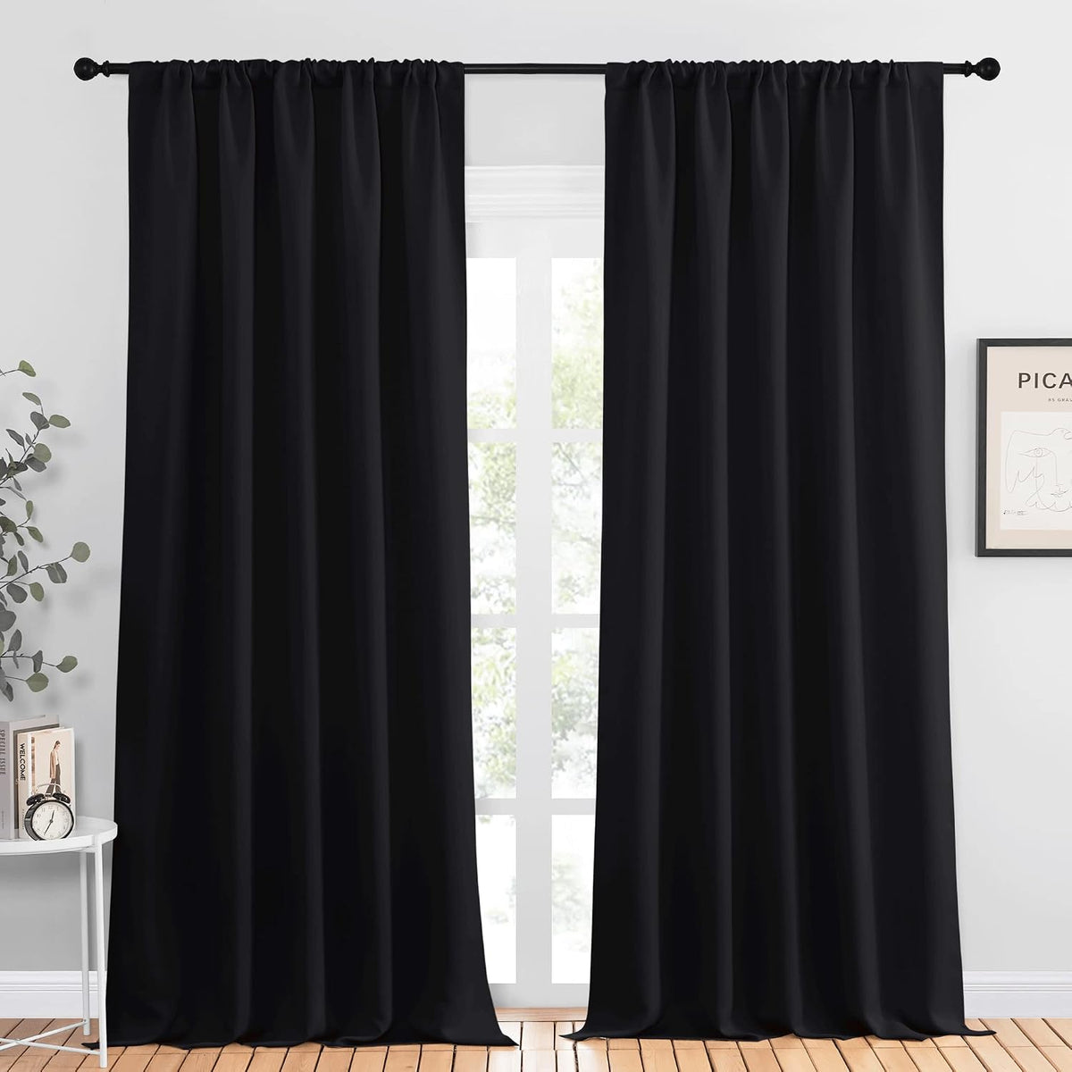 95"L x 52"W polyester curtains in Black