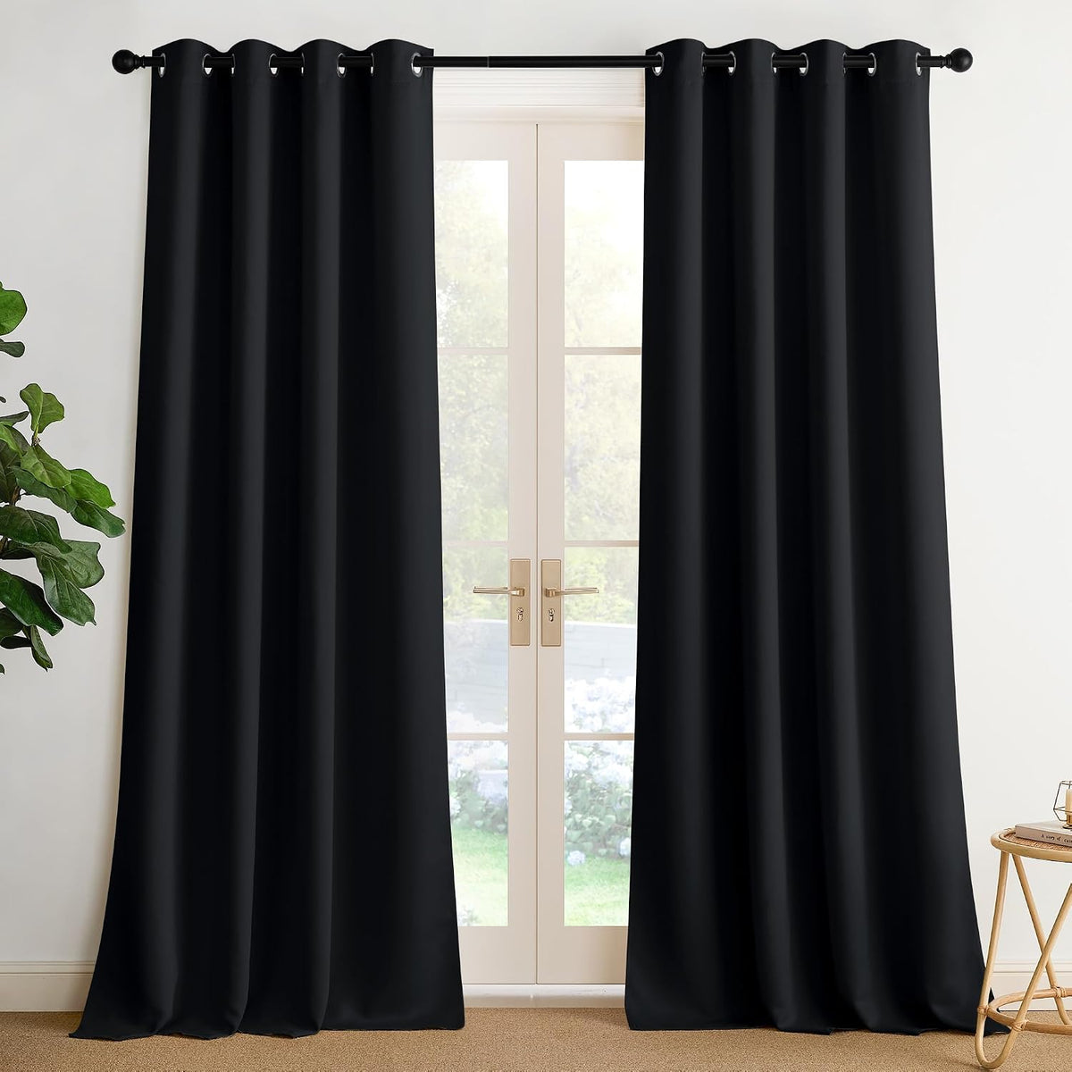 95"L x 52"W polyester curtains in Black