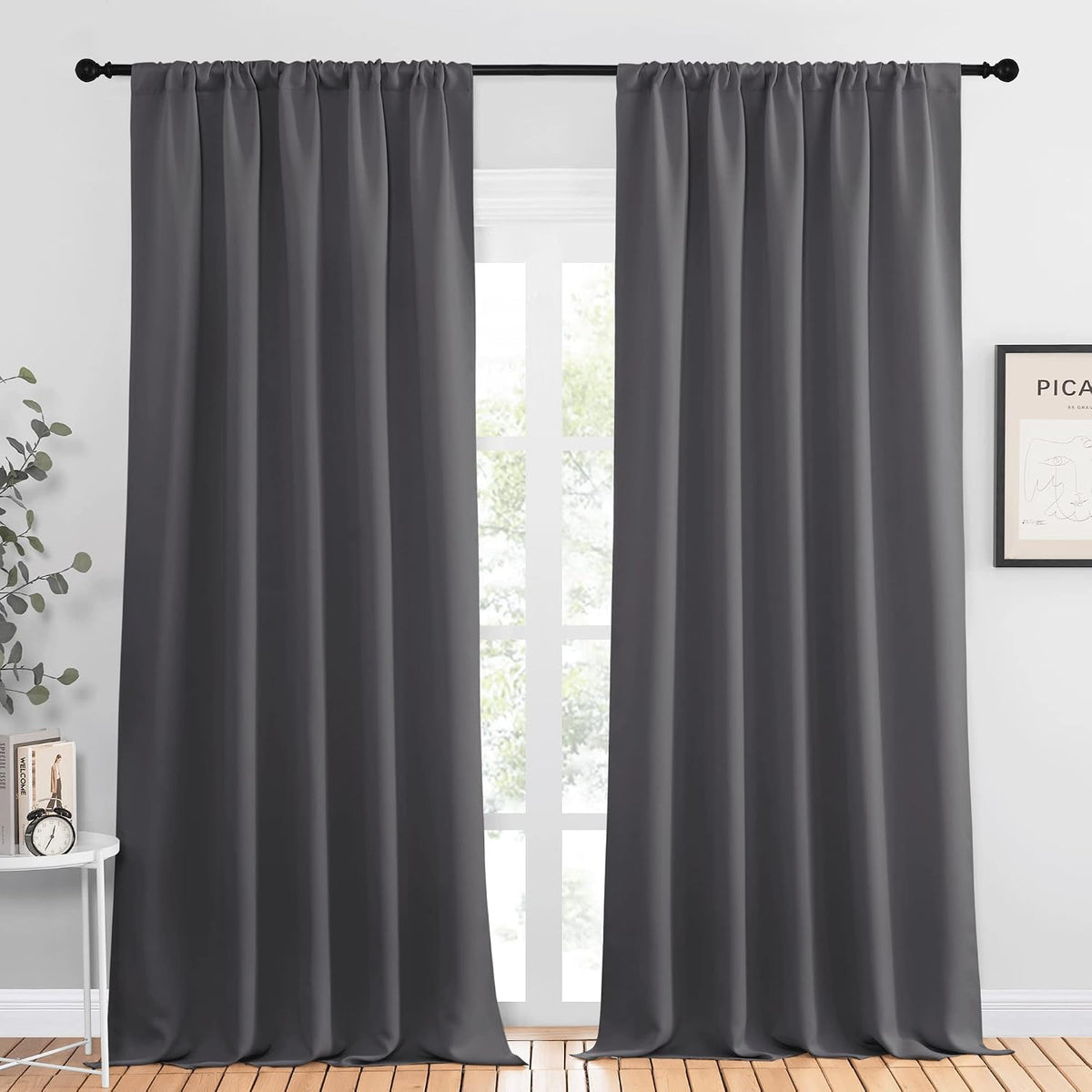 95"L x 52"W polyester curtains in Grey