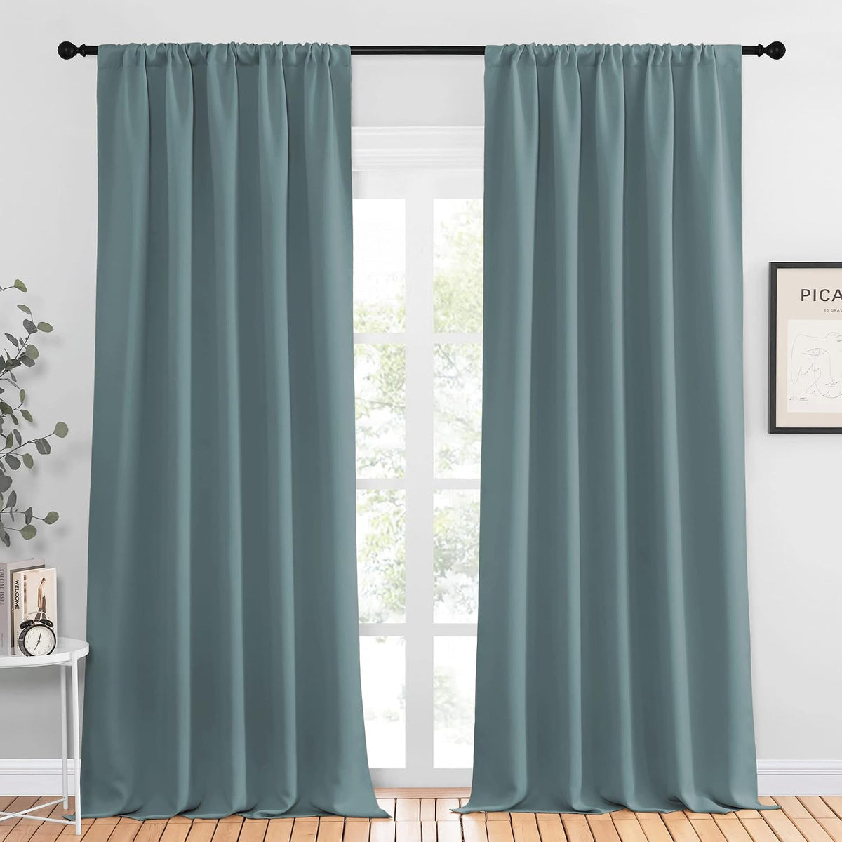 95"L x 52"W polyester curtains in Greyish Blue