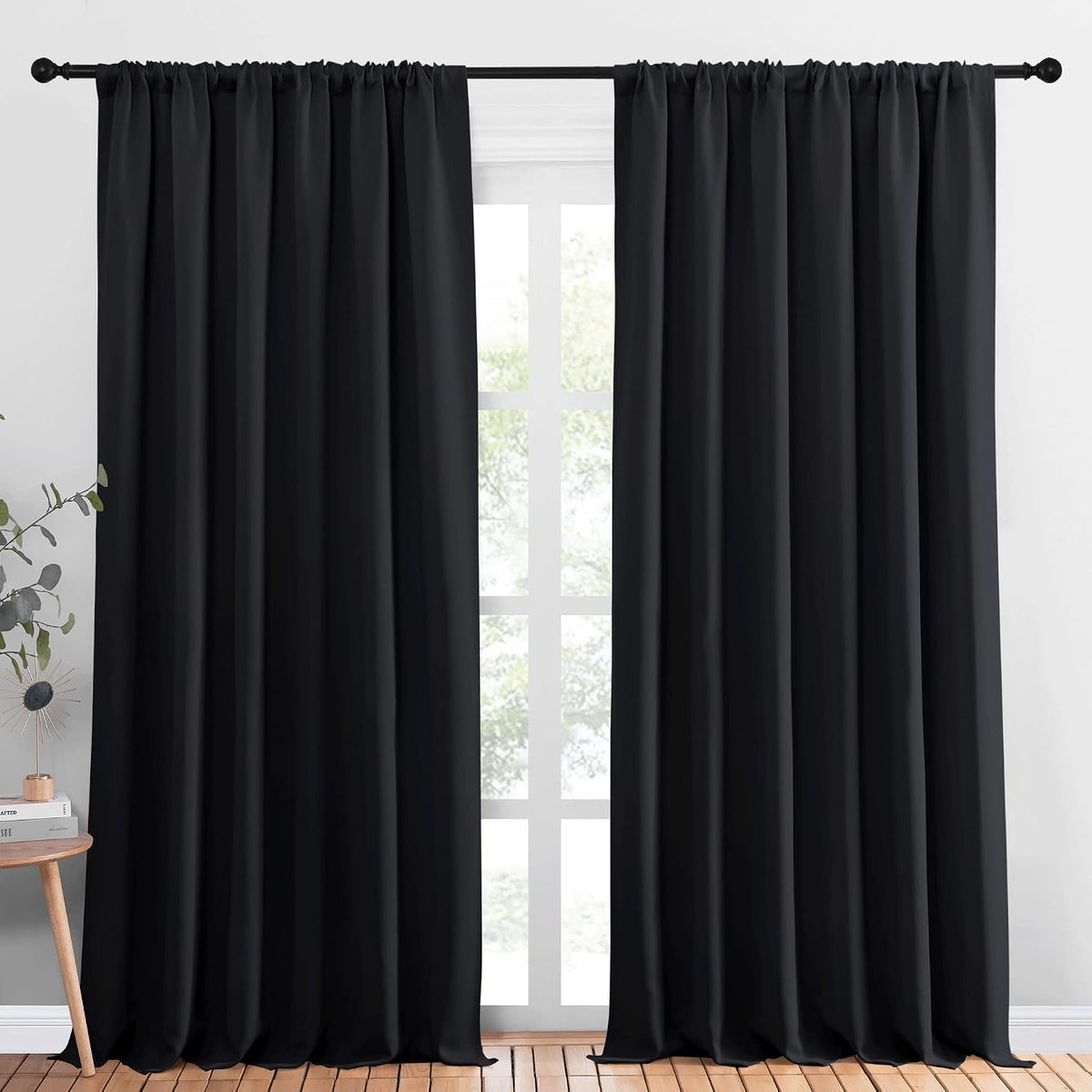 95"L x 70"W polyester curtains in Black