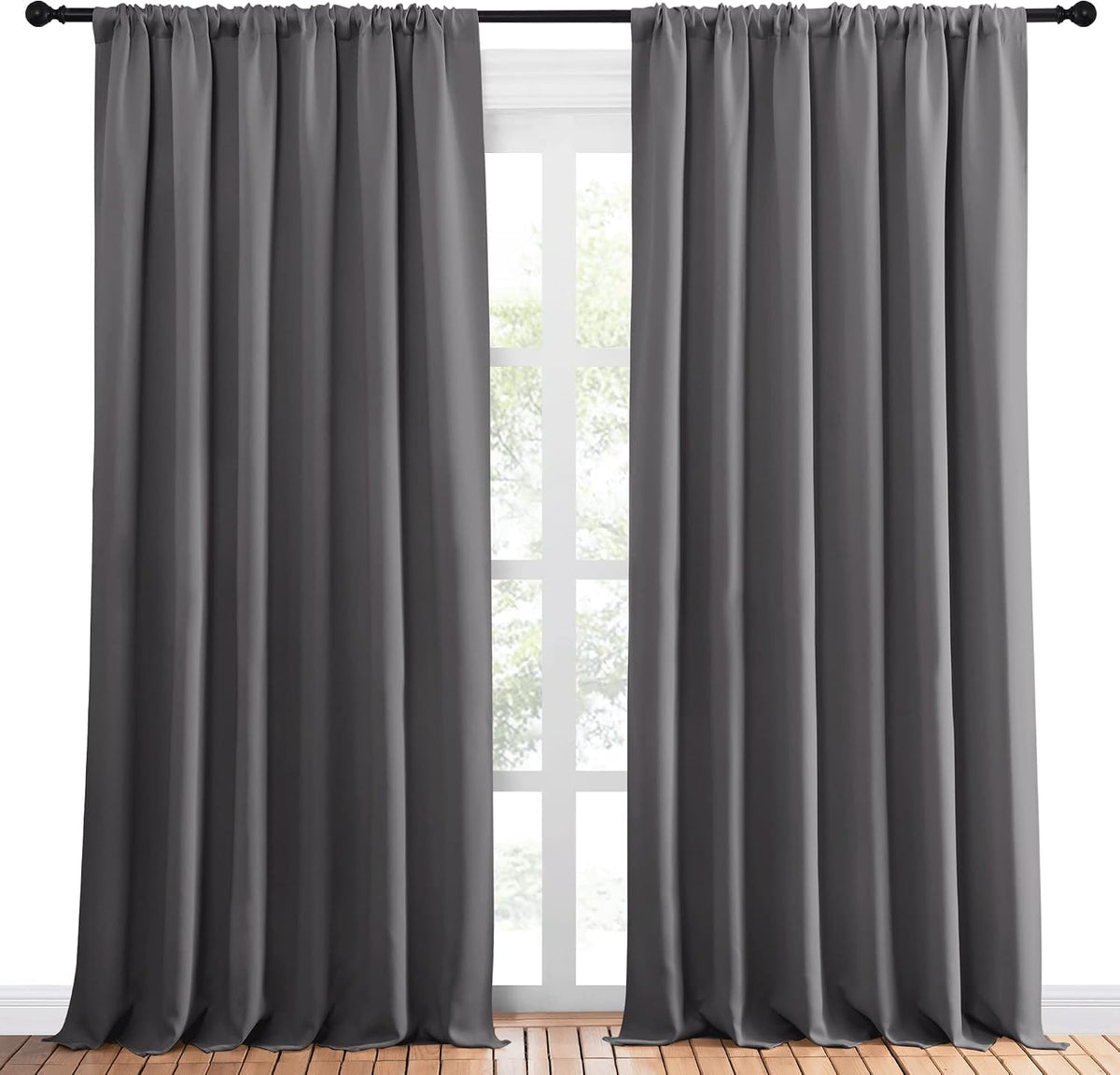 95"L x 70"W polyester curtains in Grey, alternate view 2