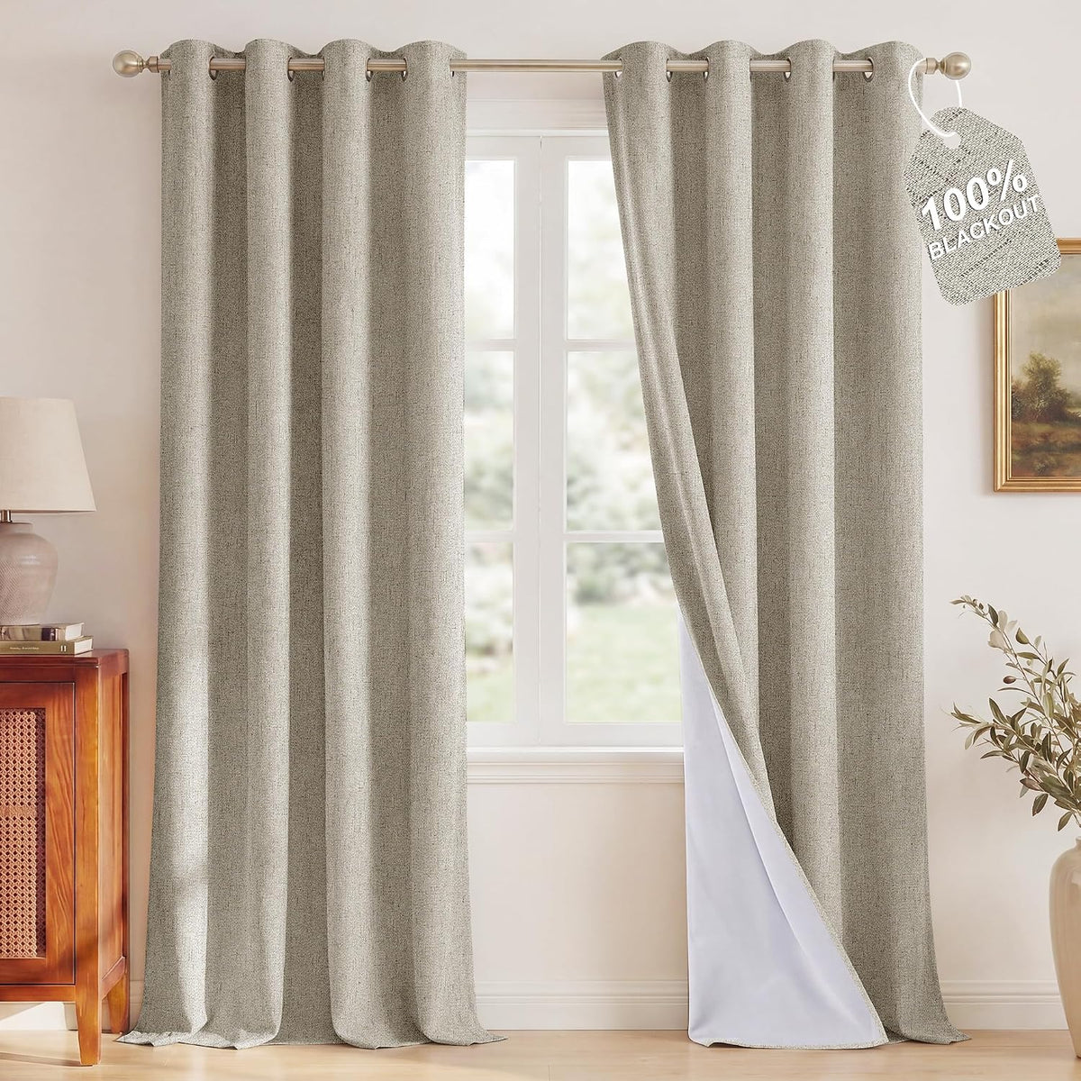 96"L x 52"W curtains in Beige