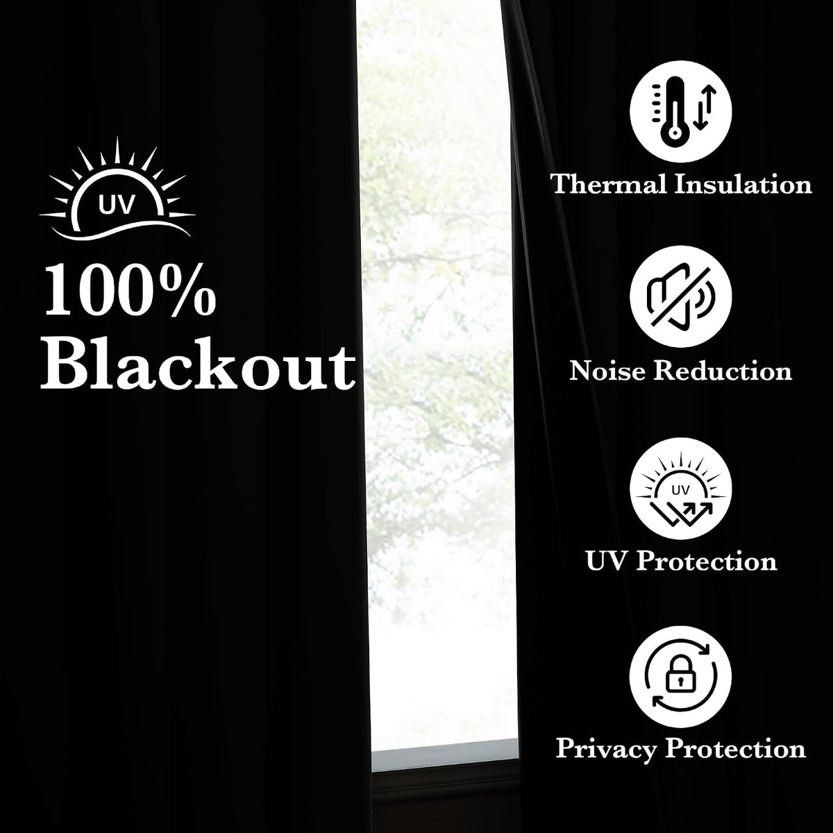 96"L x 52"W fabric curtains in Jet Black, alternate view 3